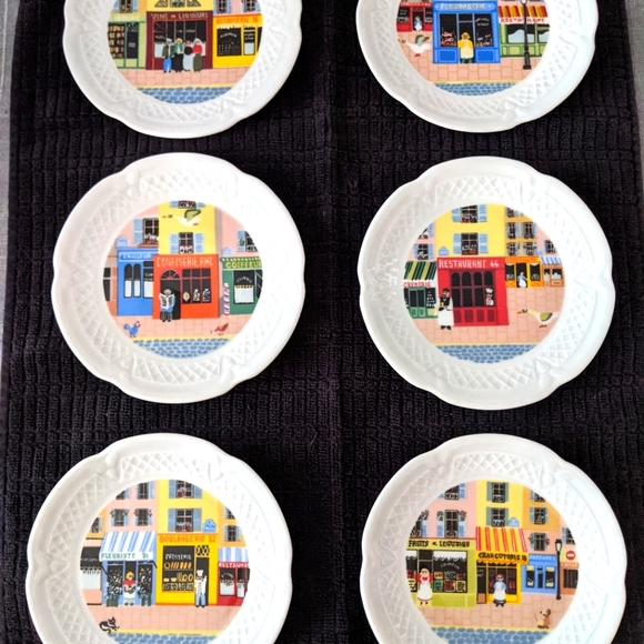 6 French Porcelain Appetizer Plates from France.  Cutting Board & Glass Lid. - Picture 2 of 12